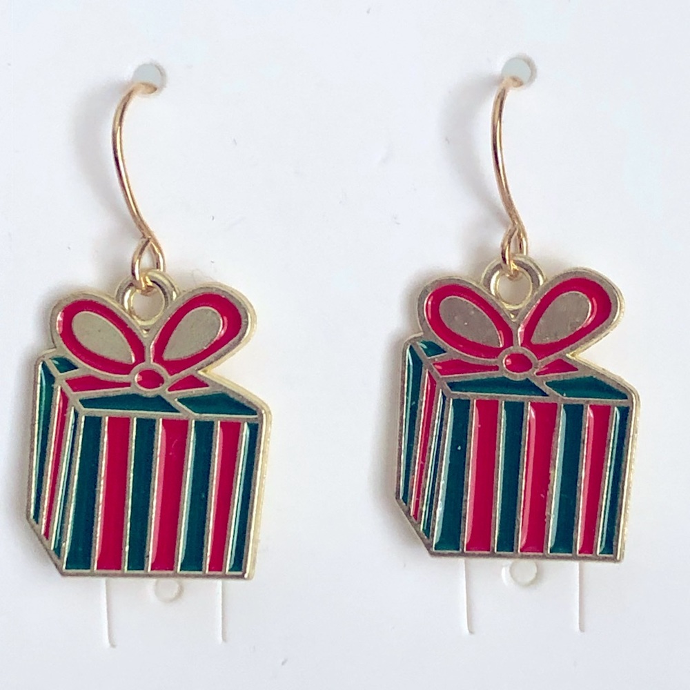 New Dangling Drop Present Gift Bow Christmas Hanukkah Holiday Winter Earrings